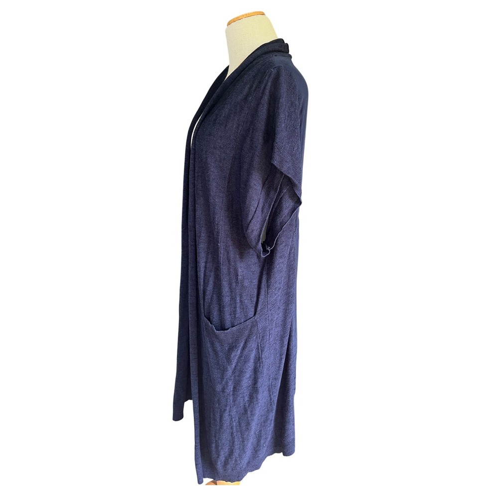 Anthropologie Navy Blue Long Cardigan OS Boho Coastal Grandma Travel Linen Blend - Picture 3 of 9